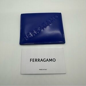 NWT Salvatore Ferragamo | Blue Lapis Embossed Patent Calf Leather Card Case $380